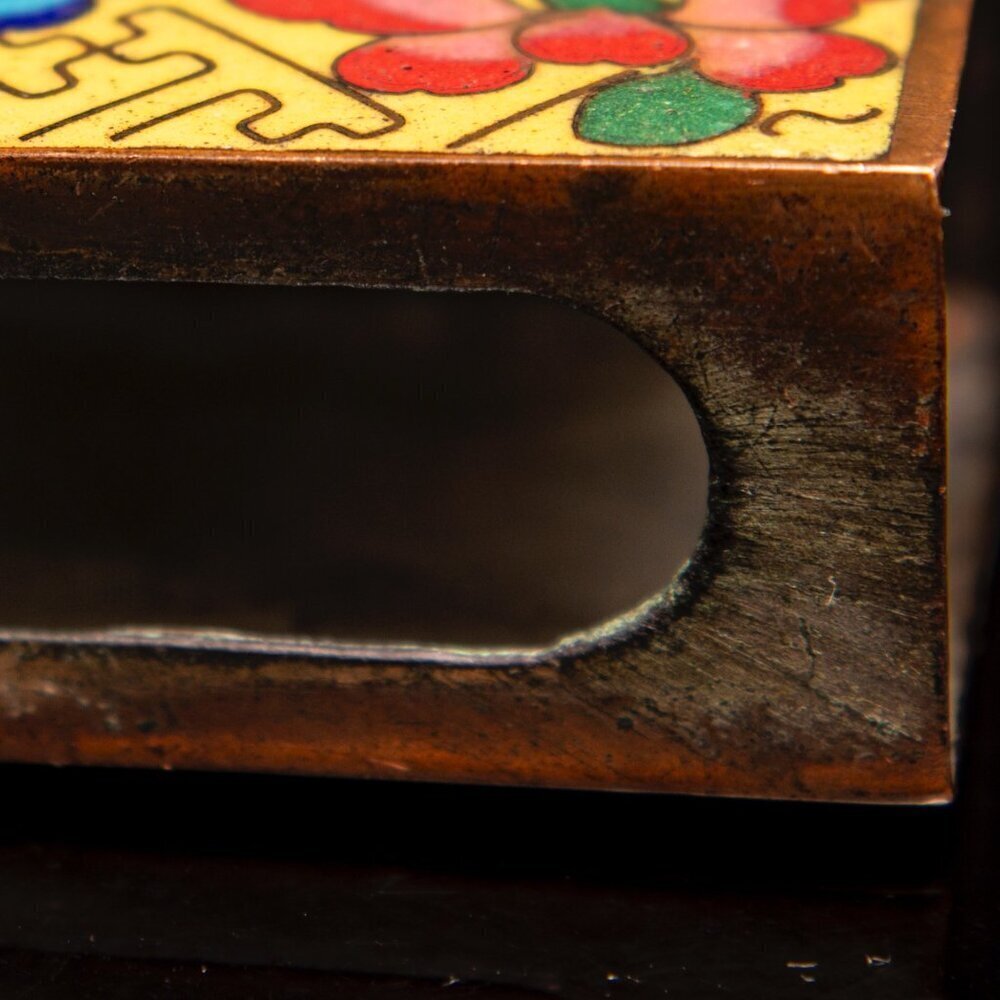Vintage Cloisonné Enamel Copper Matchbox Holder With Floral Design - Picture 3 of 7